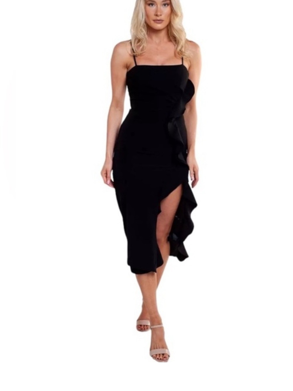 BARDOT RONA RUFFLED BLACK GOTH COCKTAIL PARTY DRESS